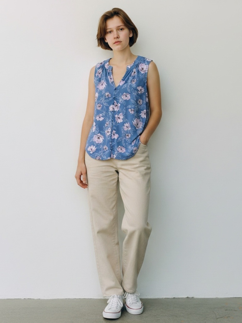Papermoon Blue Floral Split-Neck Tank - no 60